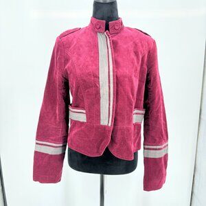 Sundance Womens Velvet Furlough Jacket Size M‎ Burgundy Military Style Striped